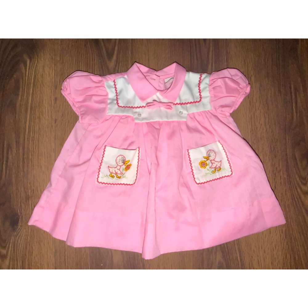 Cradle Tyme Vintage Dress/Shirt Baby Girls Pink Duck Embroidered 12-18 Months